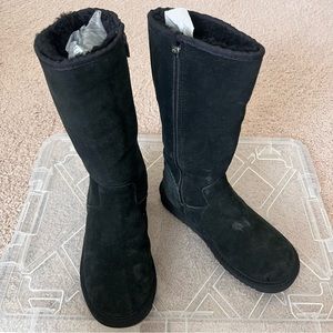 UGG Classic Tall Black Leather Sheepskin Boots Size 5 Women With Zipper